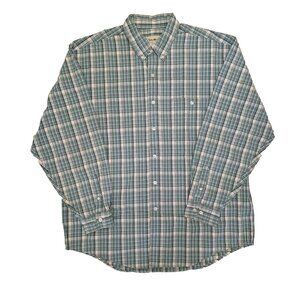 👠 5 for $25 MEN'S EDDIE BAUER CASUAL BUTTON DOWN SHIRT GREEN PLAID SIZE L